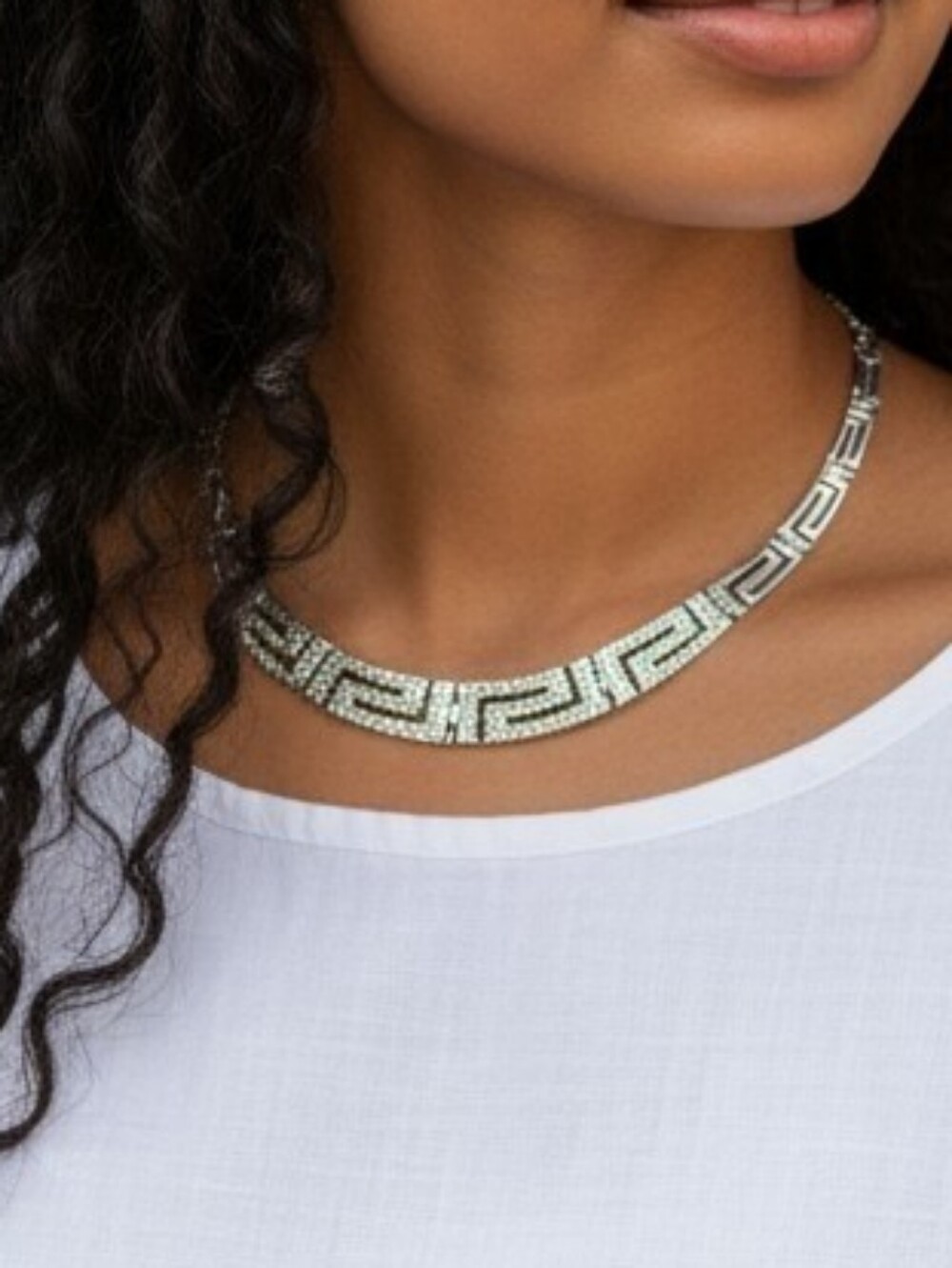 Silvertone Crystal Collar Necklace